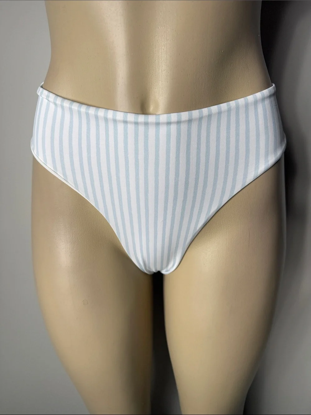 Charlie Holiday High-Rise Bikini Bottom in Light Blue and White Stripe